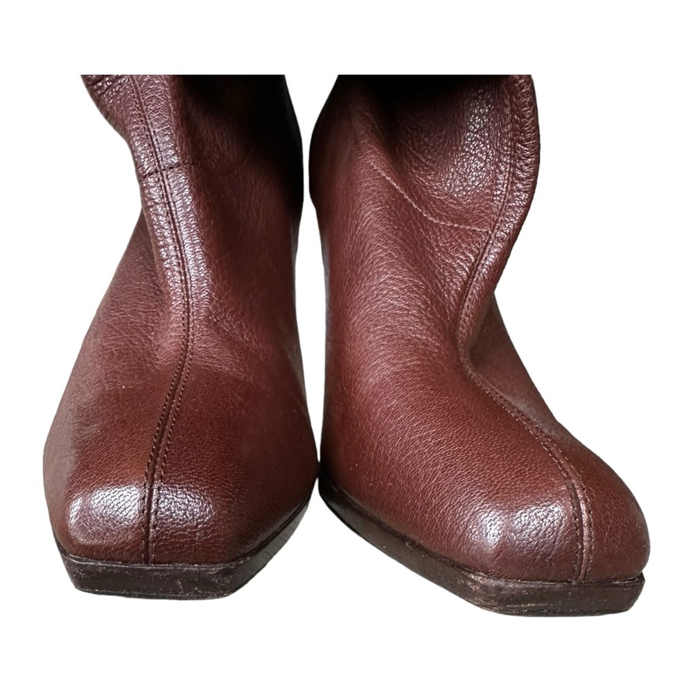 Cole Haan Nike Air GALI Brown Leather Boots Mid Calf Ruffle Top Size 8 - Picture 5 of 14